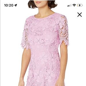 Tahari ASL Women's Short Sleeve Printed Lace Sheath Dress Pink